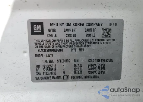 2019 Buick Encore Essence из США, поврежденный, VIN KL4CJCSM0KB896104